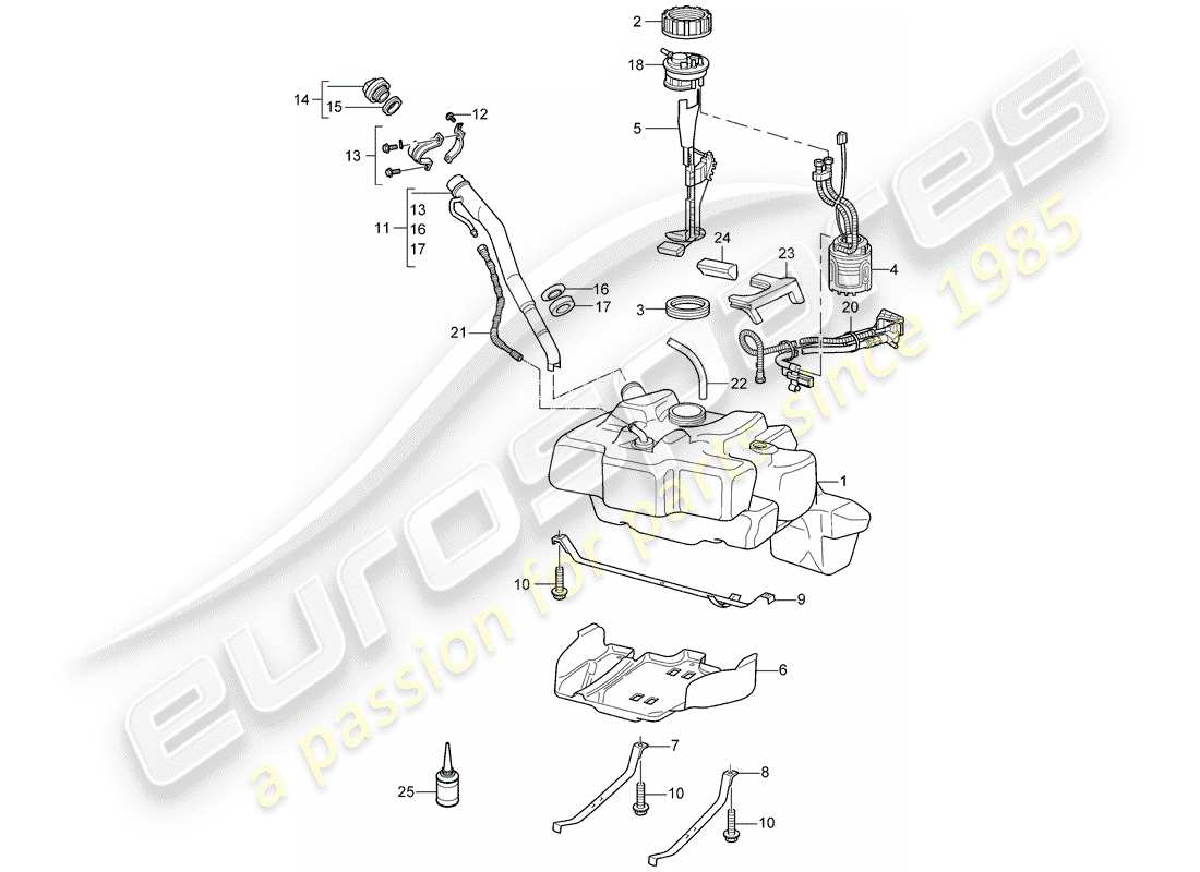 porsche 997 (2008) fuel tank parts diagram