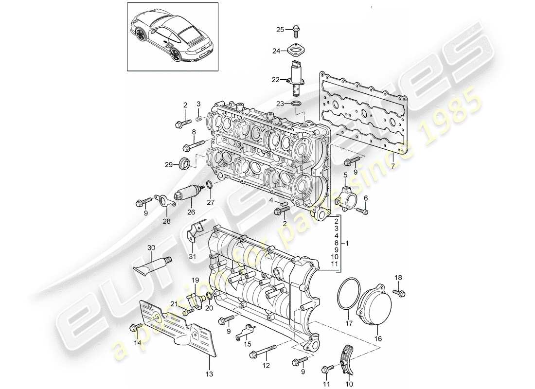 porsche 2013 (997-2 turbo / gt2 rs) camshaft housing parts diagram