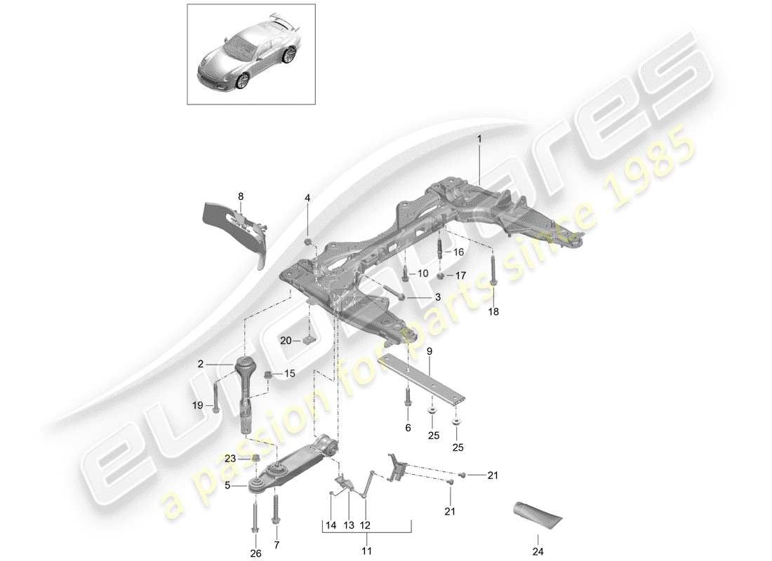 porsche 2017 (991-2 r/gt3/rs) cross member part diagram