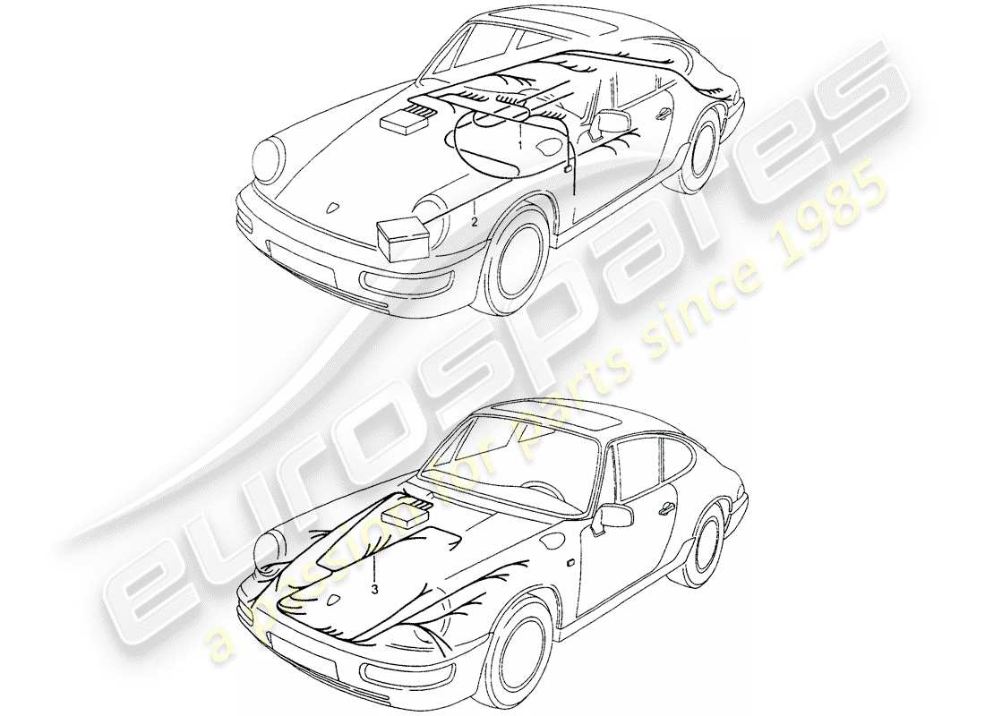 porsche 1990 (964) wiring harnesses - passenger compartment - starter battery - front luggage compartment part diagram