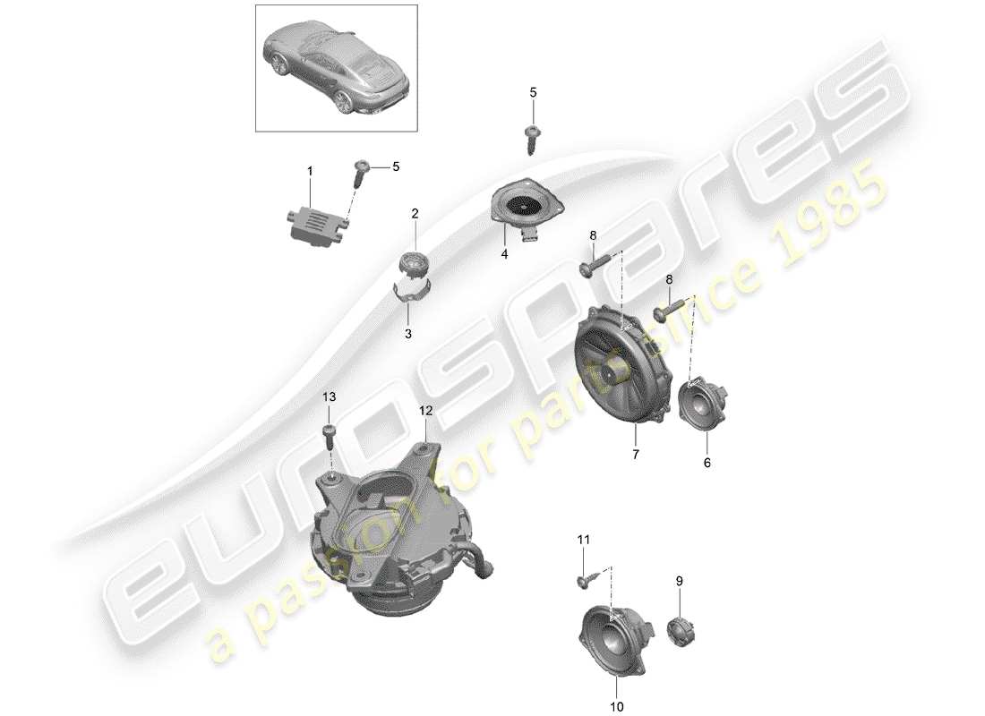 porsche 991 turbo (2020) loudspeaker parts diagram