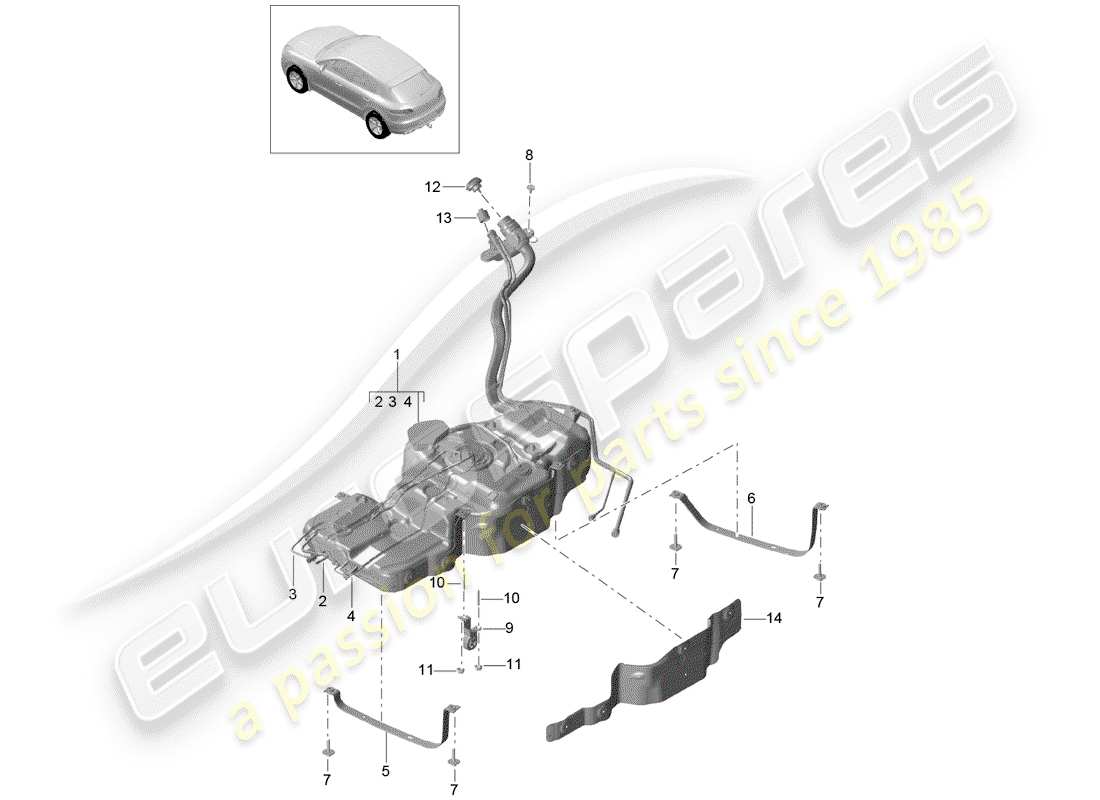 porsche 2016 (macan) fuel tank with part diagram