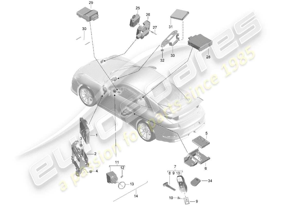 porsche 2014 (991-1 r/gt3/rs) control units part diagram