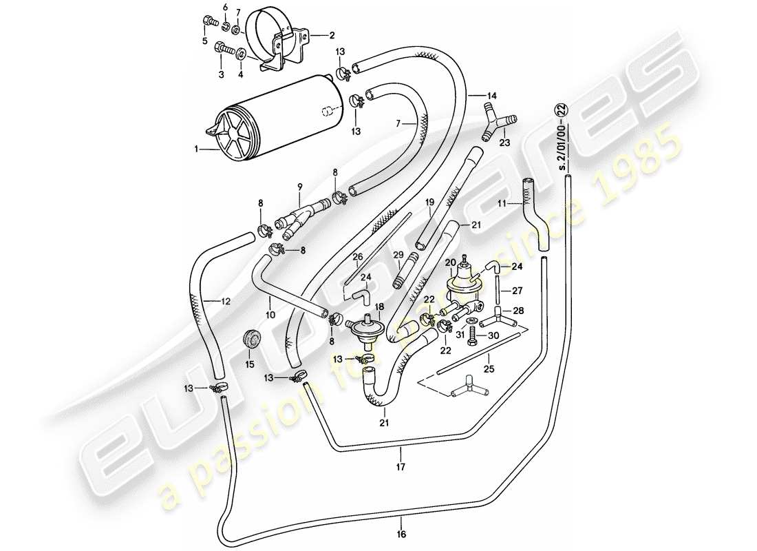 porsche 1985 (928) tank ventilation part diagram