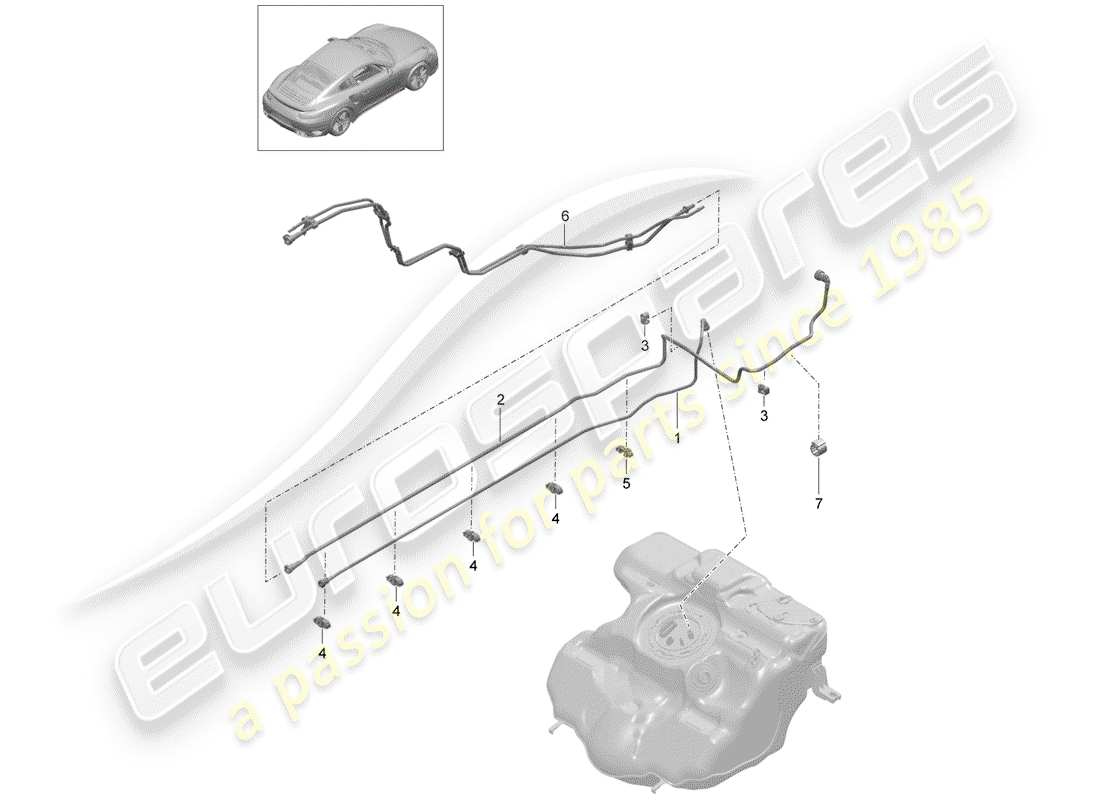 porsche 991 turbo (2014) fuel line part diagram