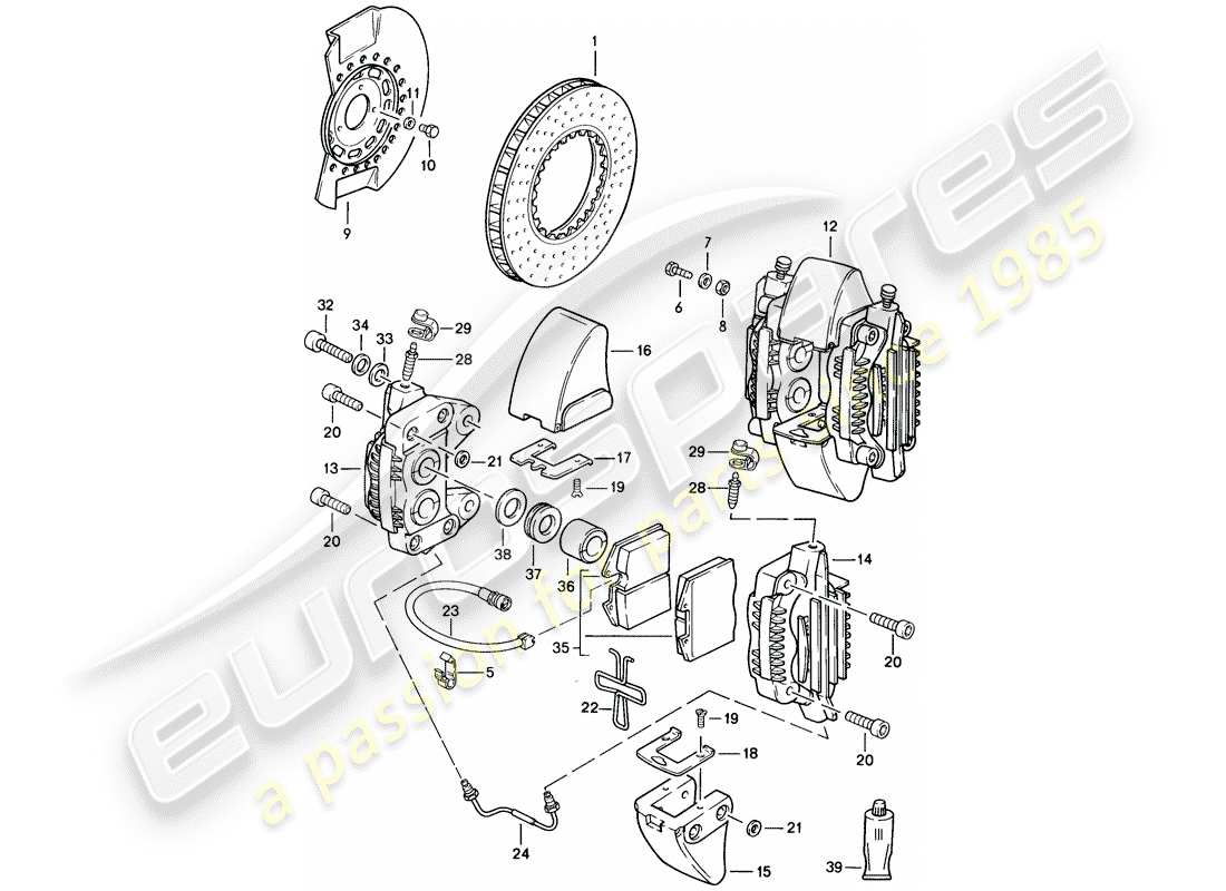 porsche 1989 (911) brake - front axle part diagram