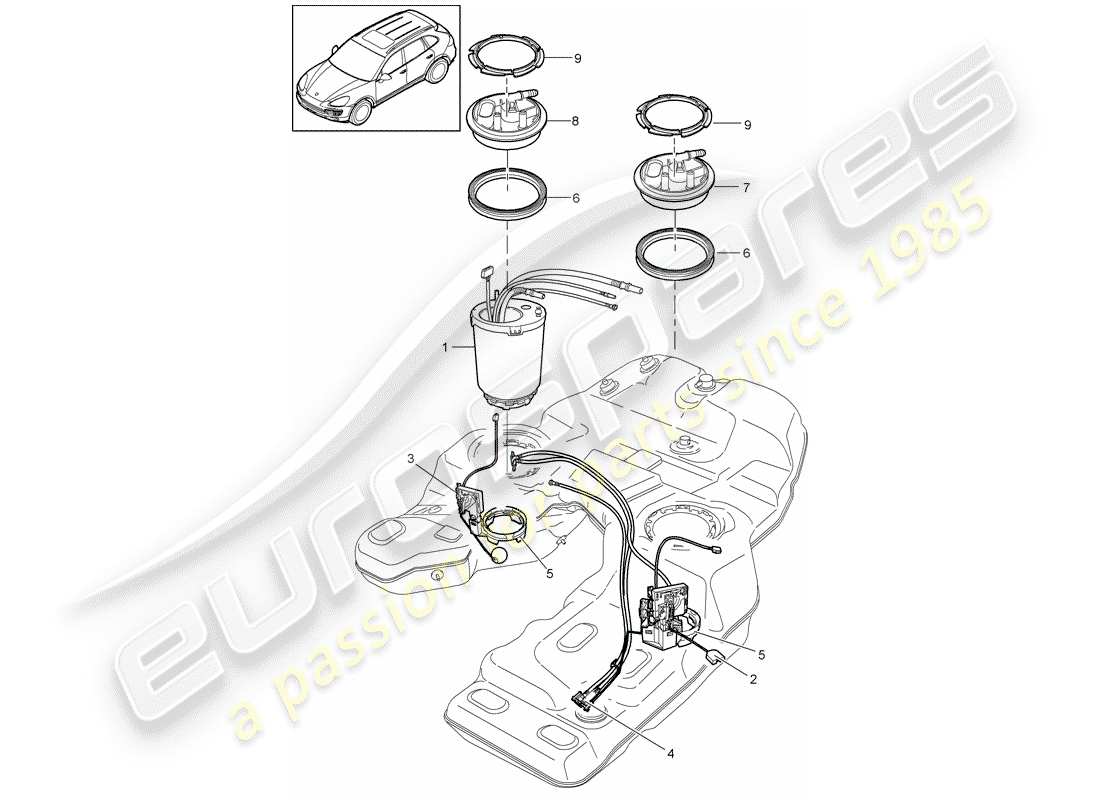 porsche 2011 (cayenne e2 92a) fuel tank part diagram