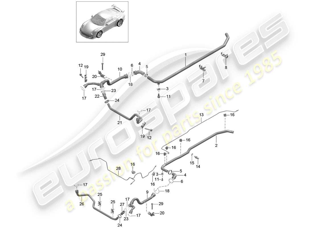 porsche 2020 (991-2 r/gt3/rs) water cooling part diagram