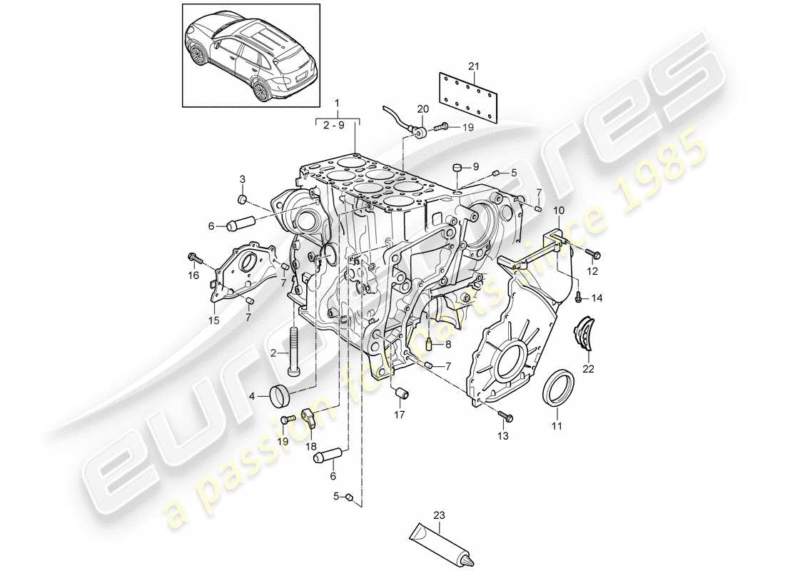 porsche 2013 (cayenne e2 92a) crankcase parts diagram