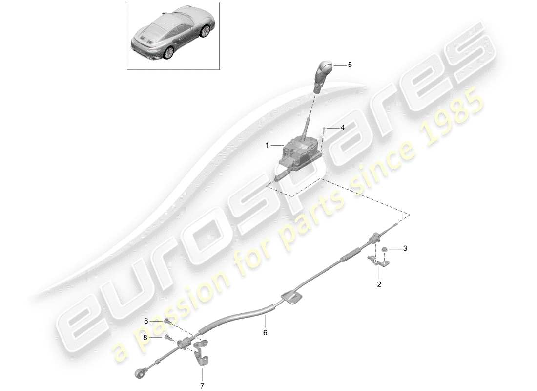 porsche 2014 (991-1 turbo) selector lever part diagram