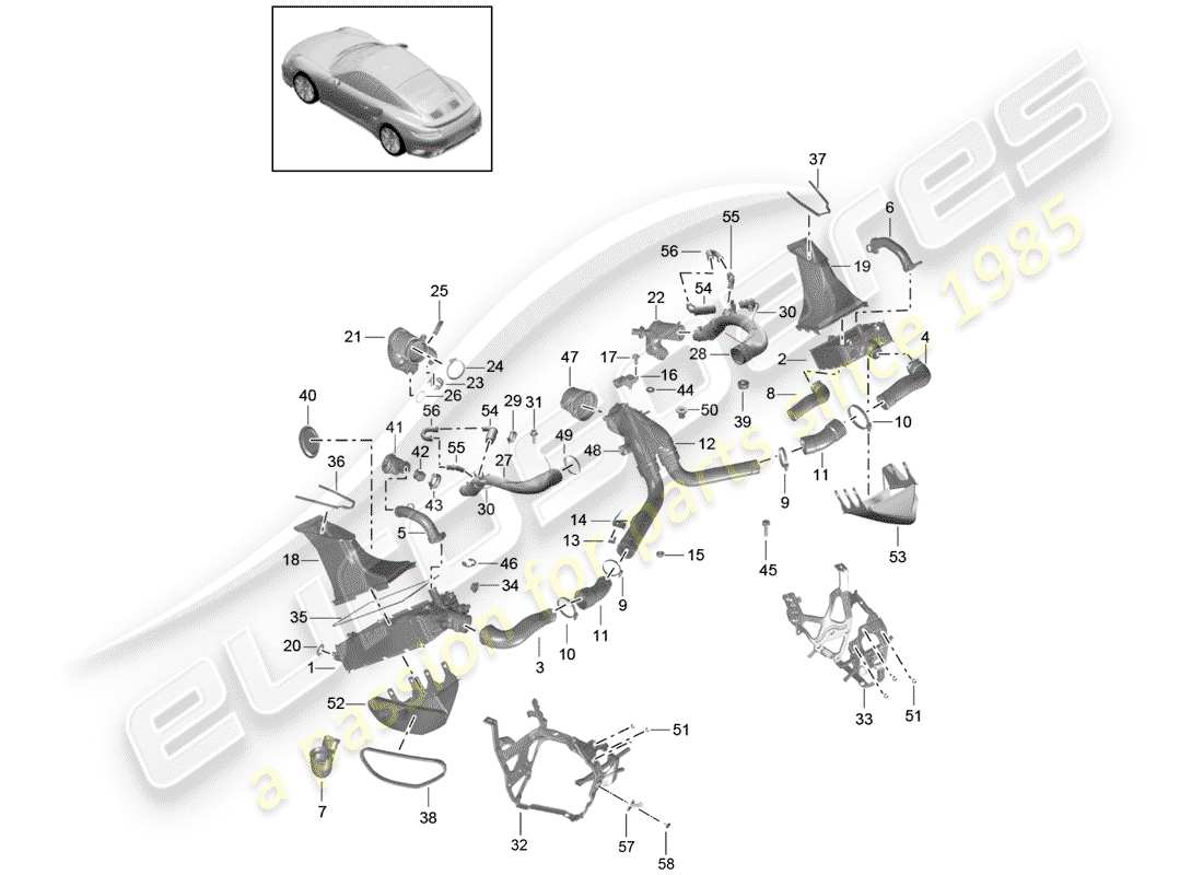 porsche 2014 (991-1 turbo) air duct for charge part diagram
