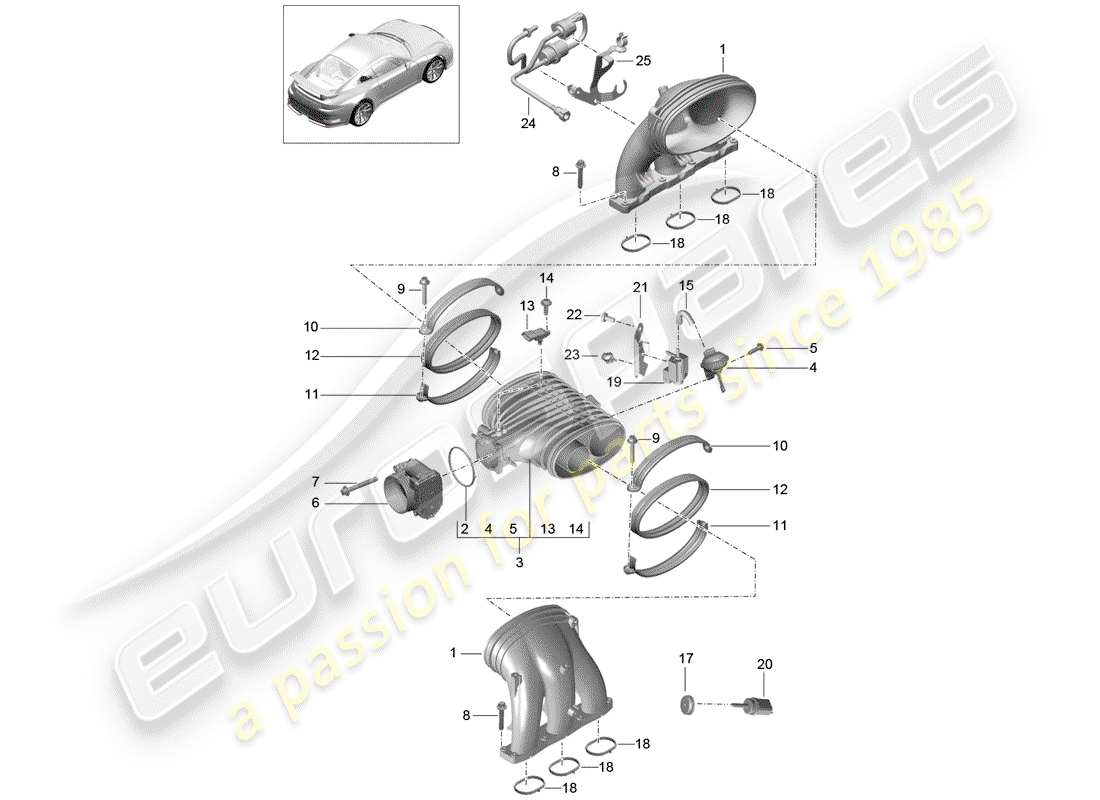 porsche 2017 (991-2 r/gt3/rs) intake system part diagram