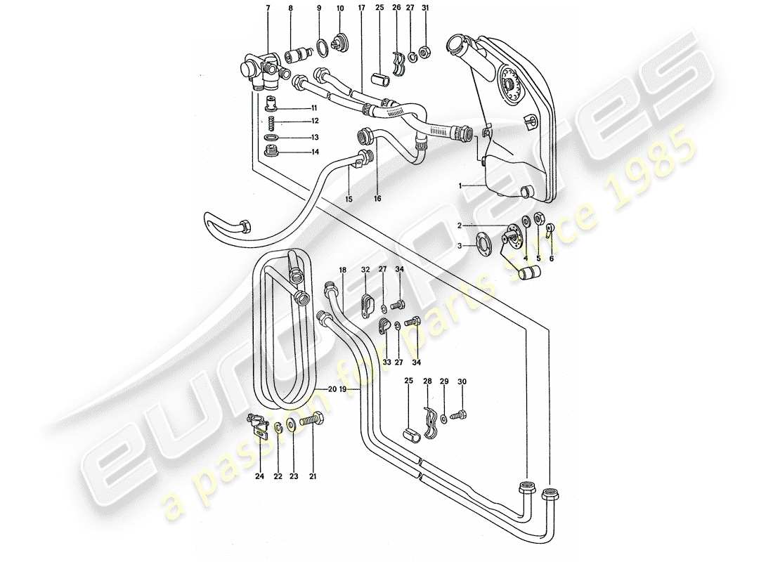 porsche 1975 (911 turbo) engine lubrication - radiator coil part diagram