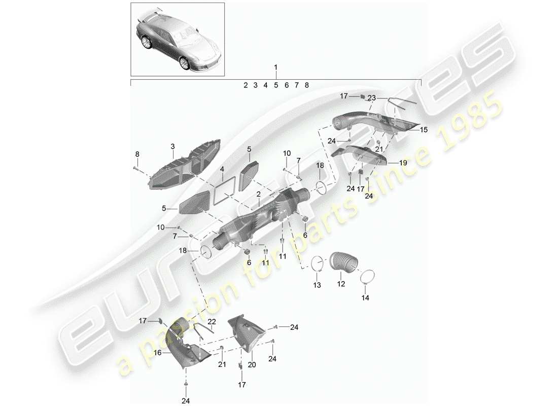 porsche 991r/gt3/rs (2014) air cleaner parts diagram
