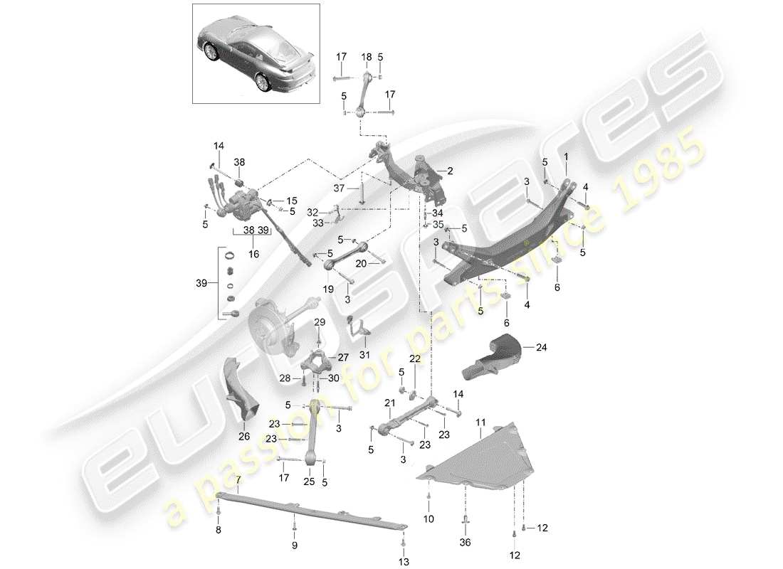 porsche 2019 (991-2 r/gt3/rs) rear axle part diagram