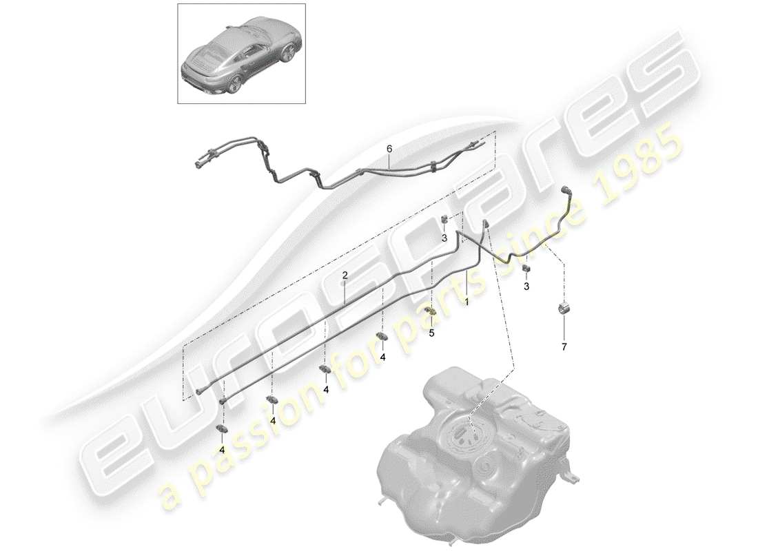 porsche 2016 (991-1 turbo) fuel line part diagram