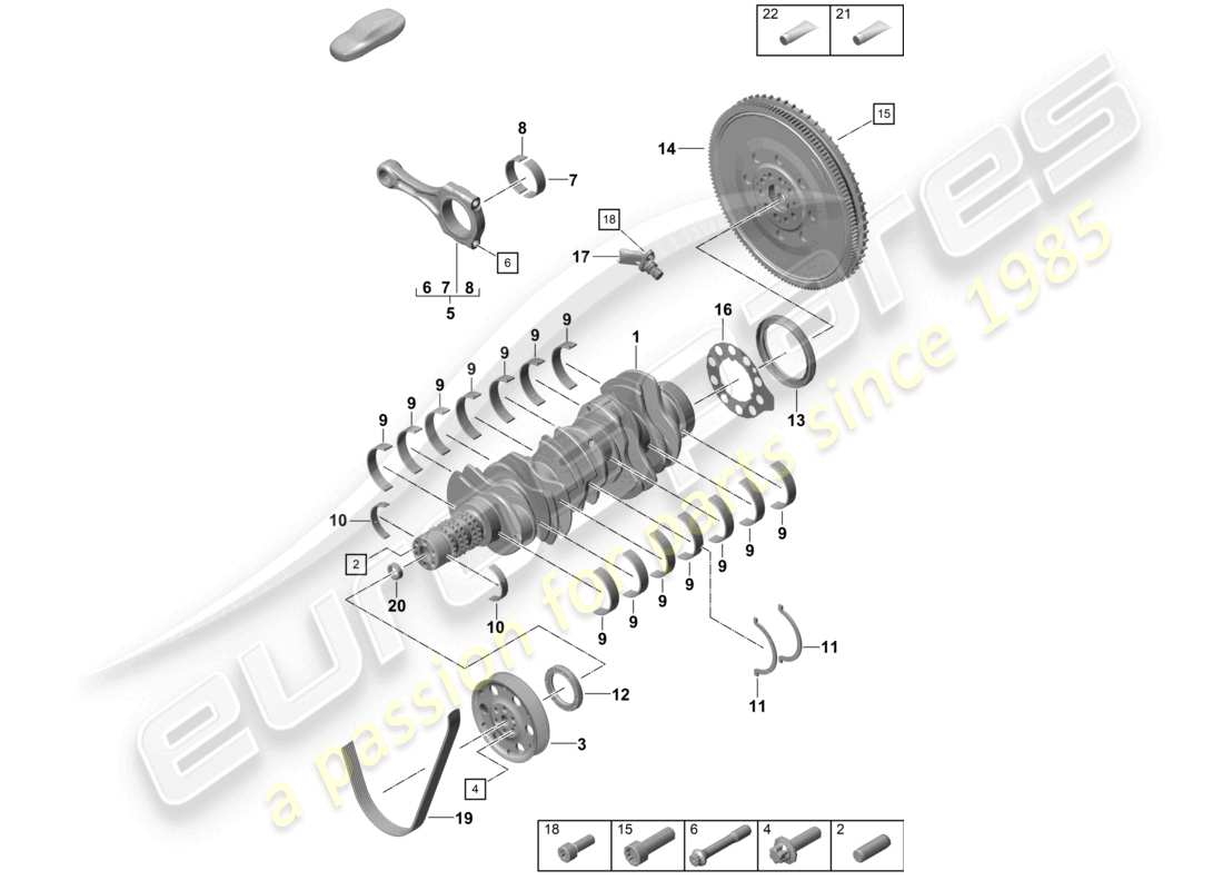 porsche 2020 (718 boxster spyder) crankshaft conrod flywheel parts diagram