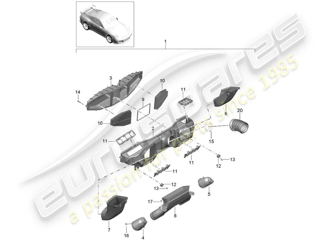porsche 2017 (991-2 r/gt3/rs) air cleaner part diagram