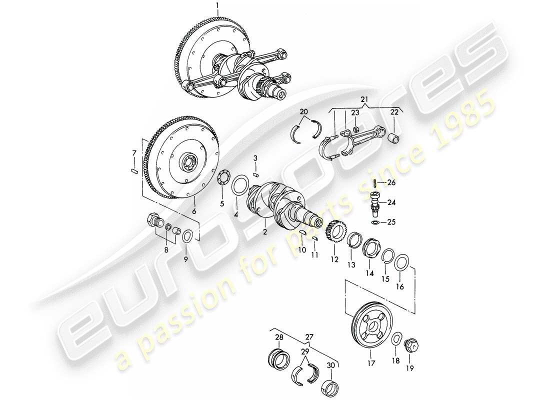 porsche 1965 (911/912) crankshaft - and - connecting rods part diagram
