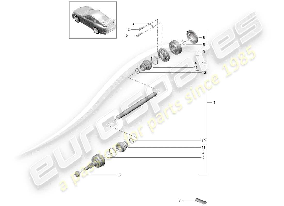 porsche 2018 (991-2 r/gt3/rs) drive shaft part diagram