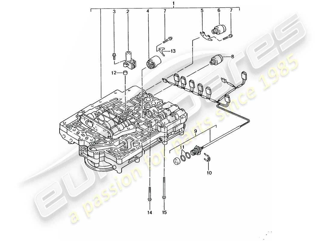 porsche 2000 (996) tiptronic - valve body - solenoid valve - pressure regulator - d >> - mj 2001 part diagram