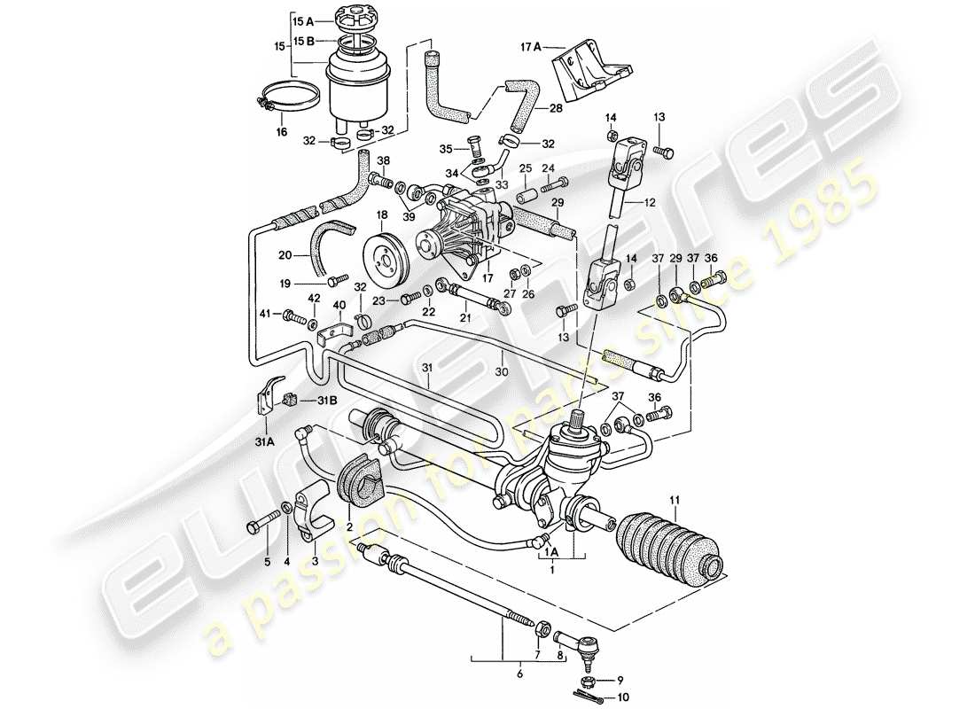 porsche 1983 (944) power steering - steering gear - power steering pump - lines part diagram