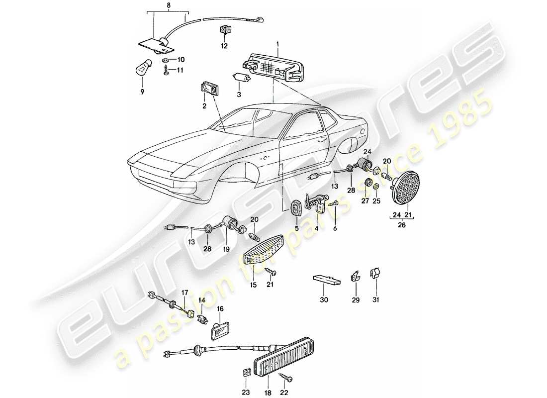 porsche 1983 (924) interior light - turn signal repeater parts diagram