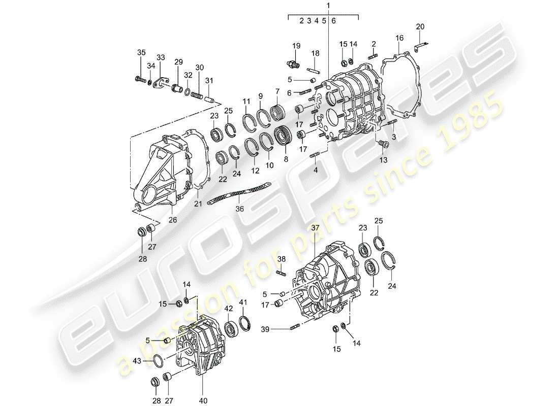 porsche 1998 (993) gear housing - transmission cover part diagram