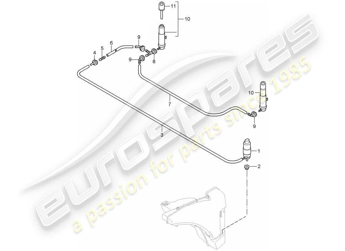 porsche 2007 (997-1 turbo / gt2) headlight washer system parts diagram