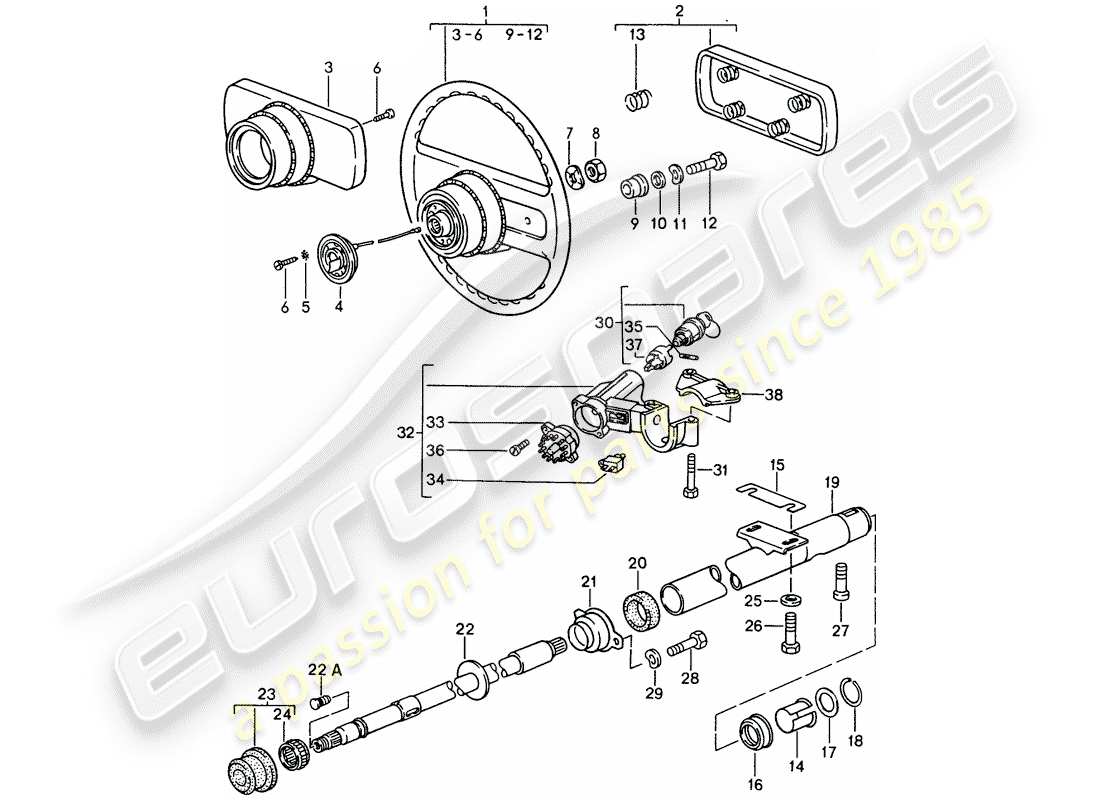 porsche 1986 (944) steering wheels - steering column part diagram