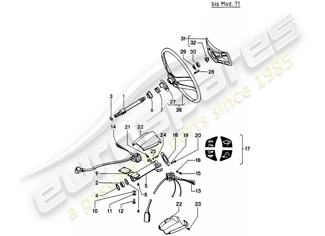 porsche 1976 (914) intermediate steering shaft - steering wheel - steering column switch - d >> - mj 1971 part diagram