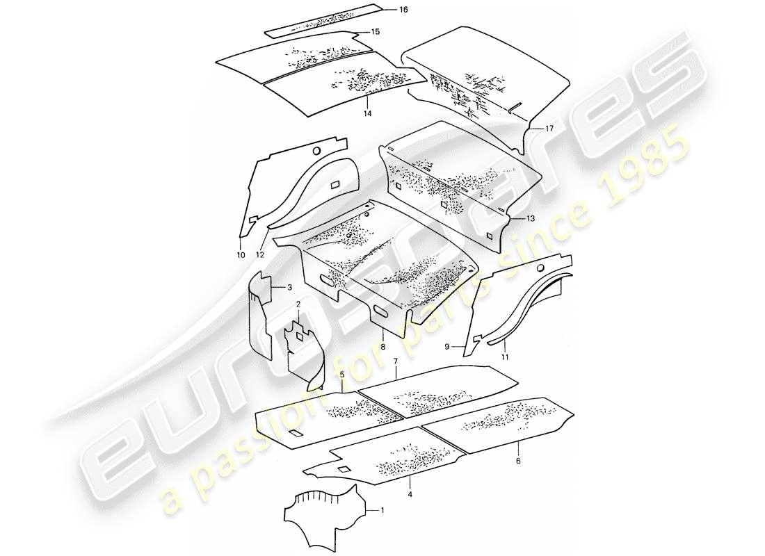 porsche 1977 (911) body shell - sound absorbers part diagram