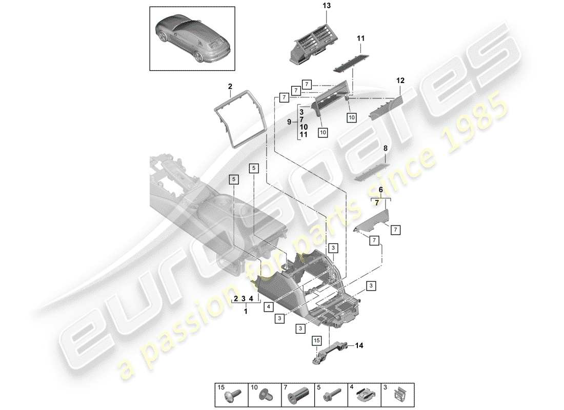 porsche 2020 (panamera 971-1) center console parts diagram