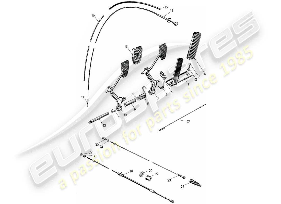 porsche 1954 (356/356a) pedals part diagram