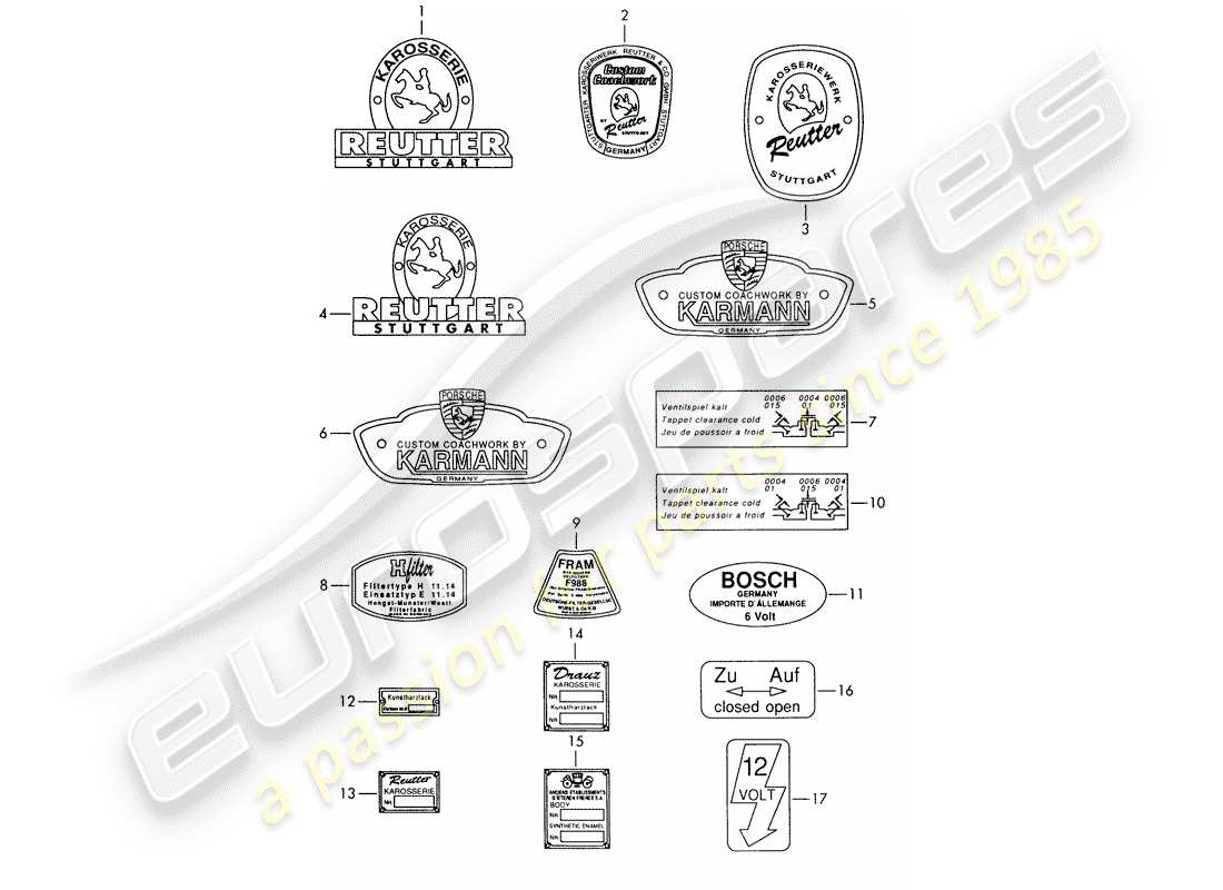 porsche 1952 (356/356a) emblem - sticker parts diagram