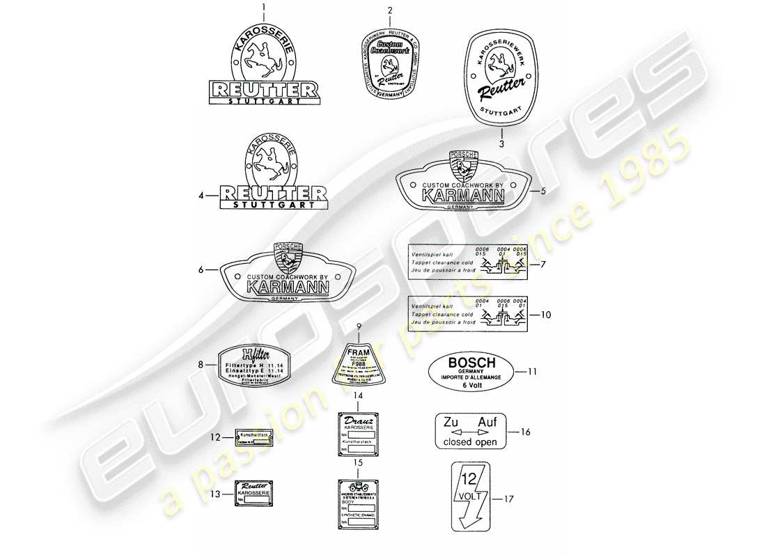 porsche 1961 (356b/356c) emblem - sticker parts diagram