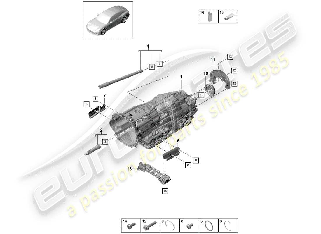 porsche 2019 (panamera 971-1) 8-speed dual clutch gearbox part diagram