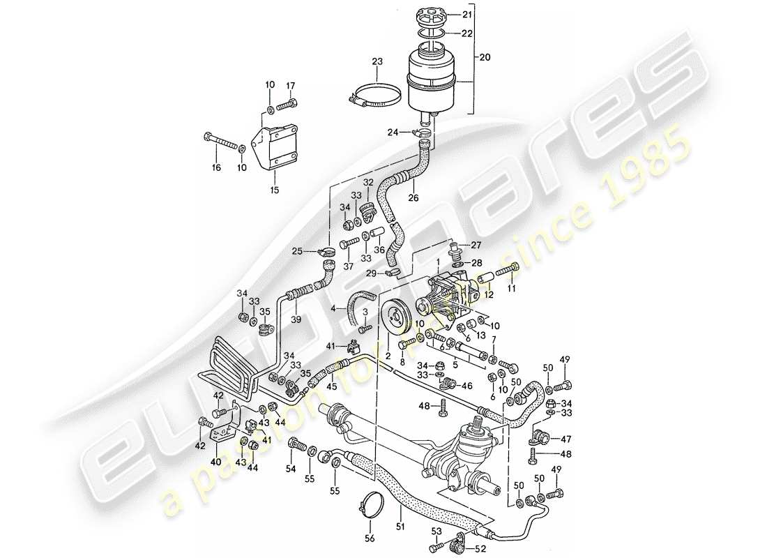 porsche 1991 (944) power steering - power steering pump - lines part diagram