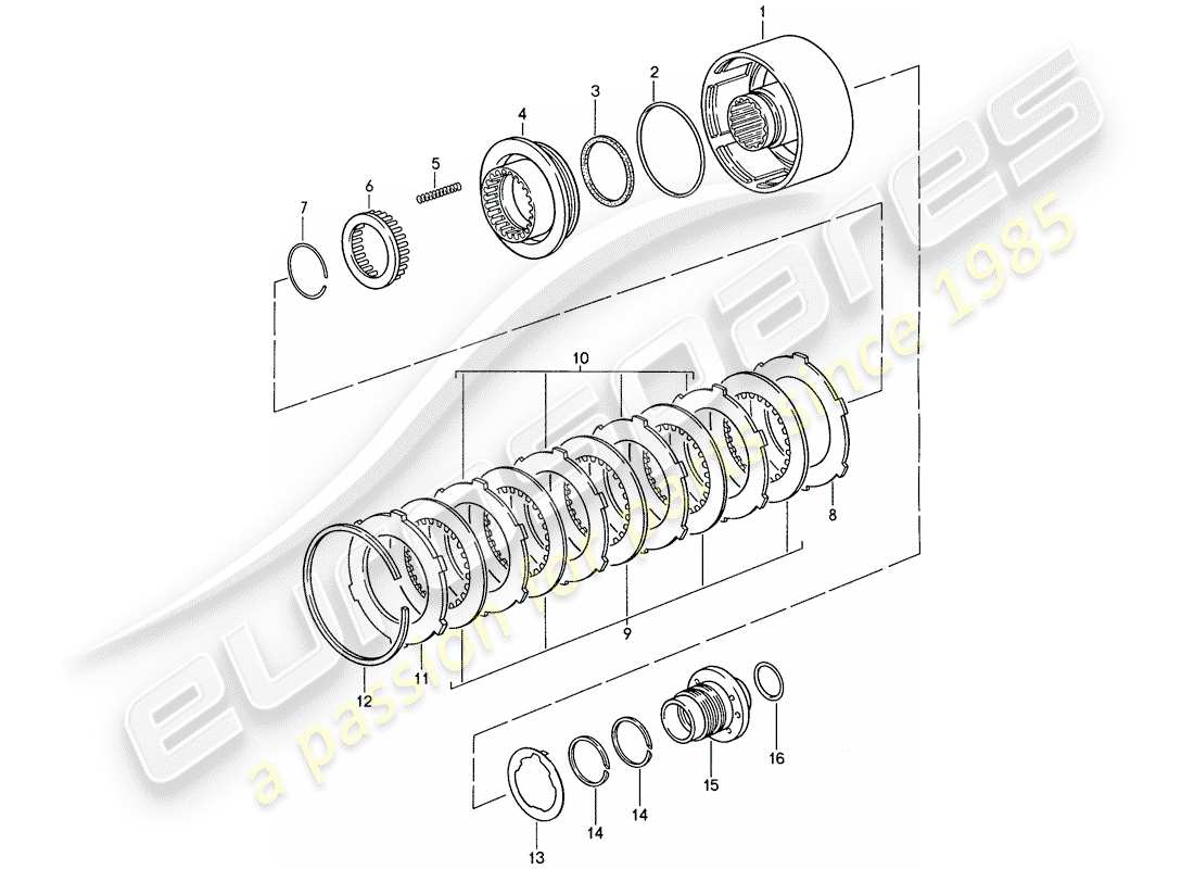 porsche 1990 (928) automatic transmission - clutch - k 2 part diagram