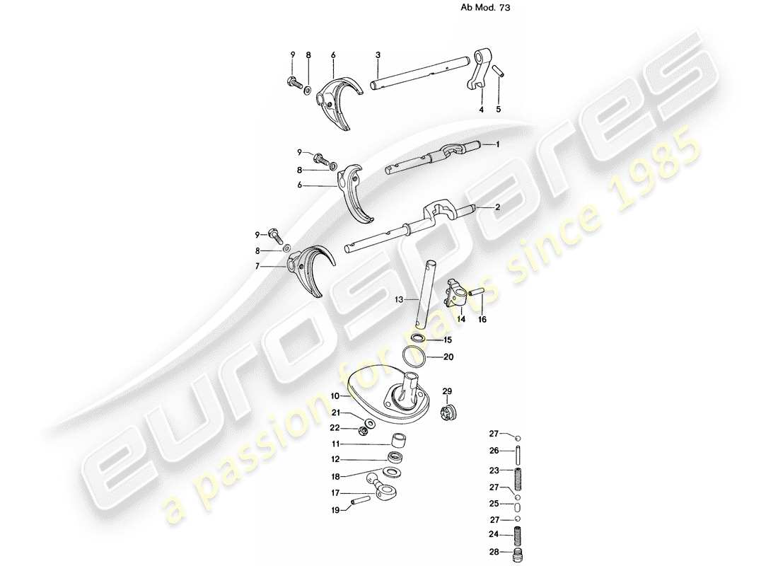 porsche 1975 (914) shift rods - shift forks - for - 5-speed - transmission - d - mj 1973>> part diagram