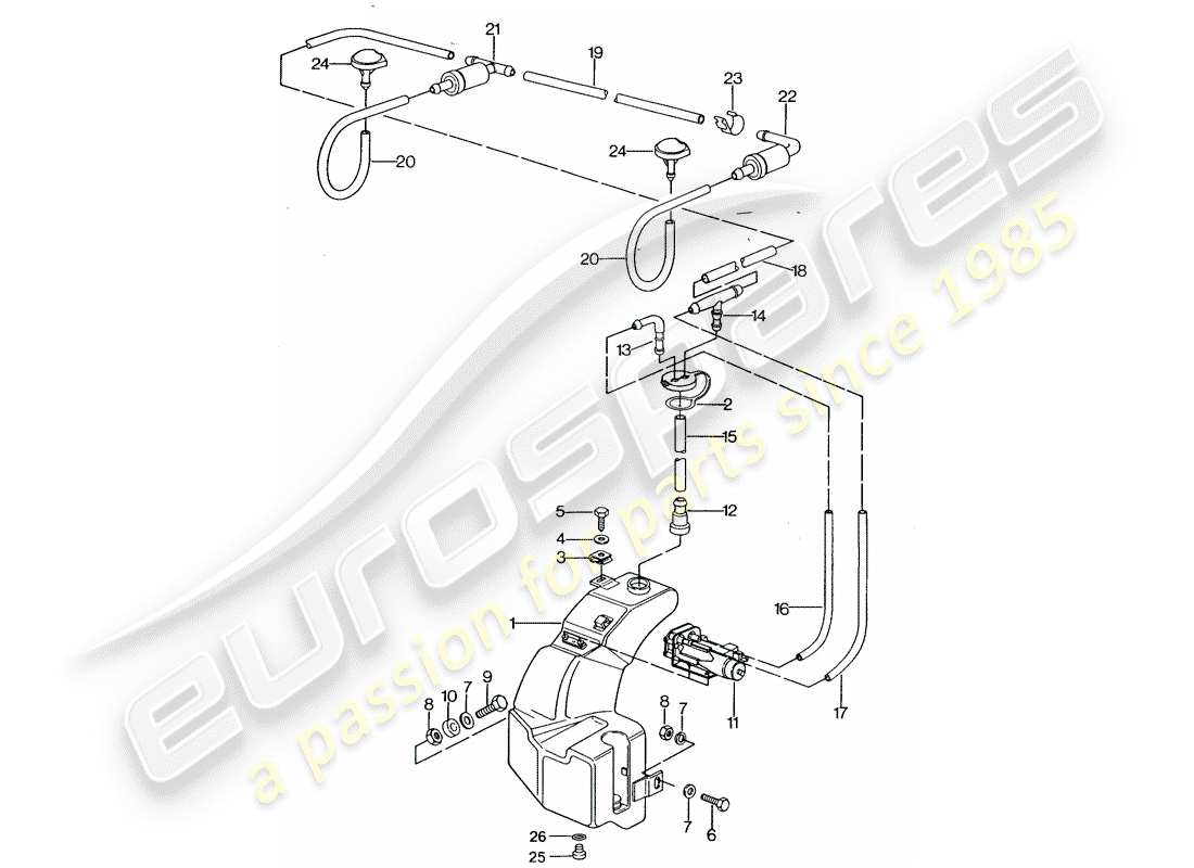porsche 1987 (924s) windshield washer unit parts diagram