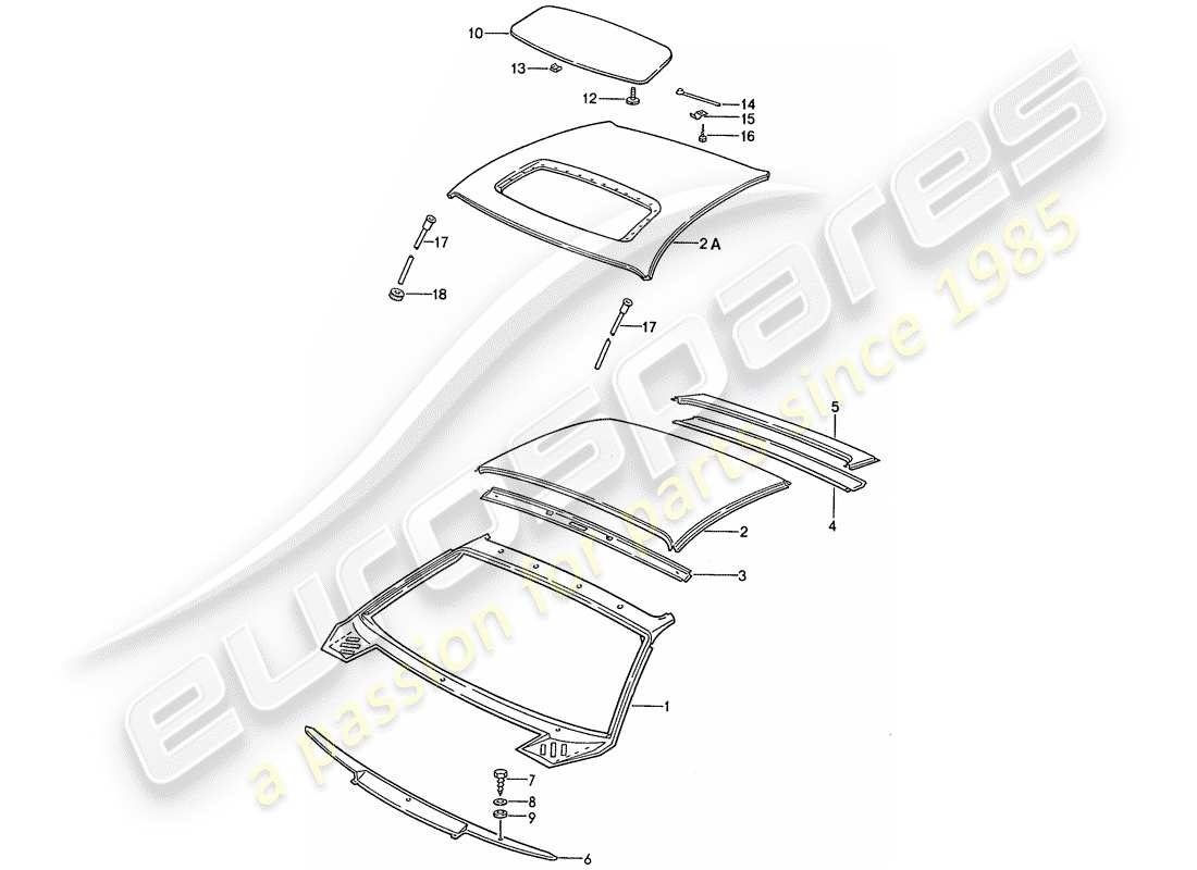 porsche 1987 (928) roof - cowl part diagram