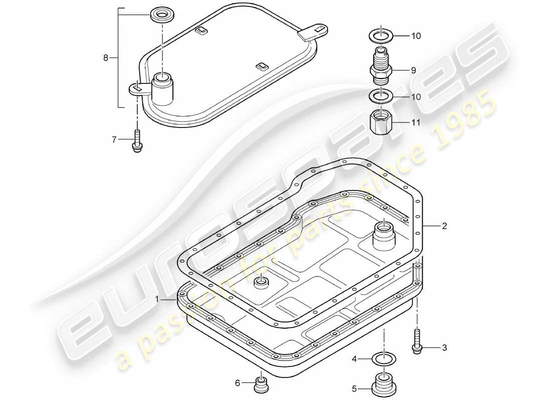 porsche 2000 (996) tiptronic - oil filter - oil pan - d >> - mj 2001 part diagram