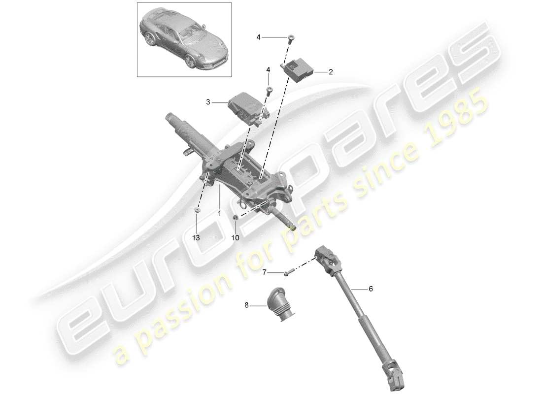 porsche 991 turbo (2014) steering column part diagram