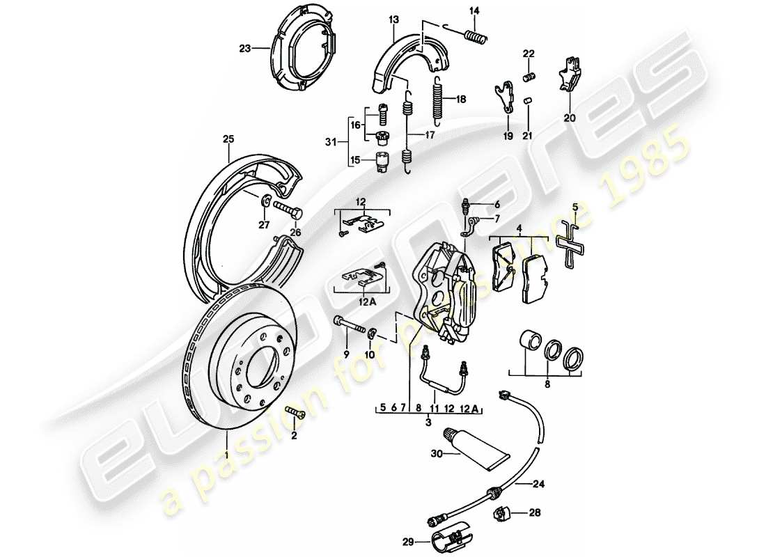 porsche 928 (1986) disc brakes - rear axle - d - mj 1986>> - mj 1986 part diagram