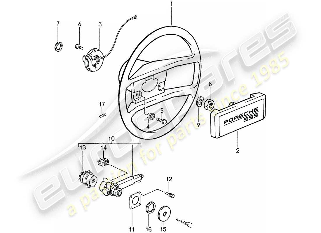 porsche 1987 (959) steering wheel part diagram