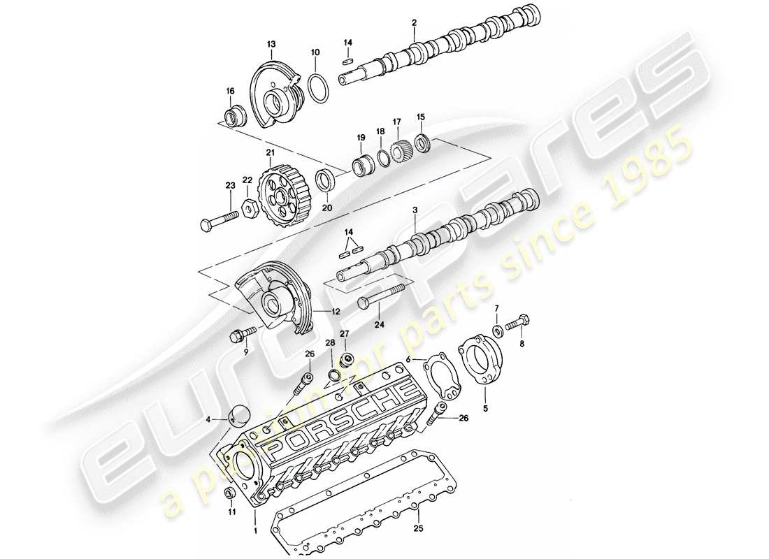 porsche 1986 (928) camshaft - 2 - valve part diagram