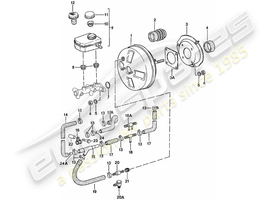 porsche 924 (1980) brake booster - reservoir part diagram