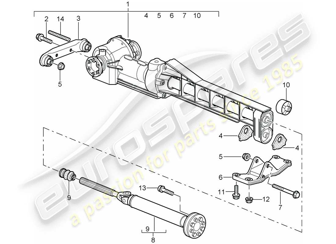 porsche 997 t/gt2 (2008) front axle differential part diagram