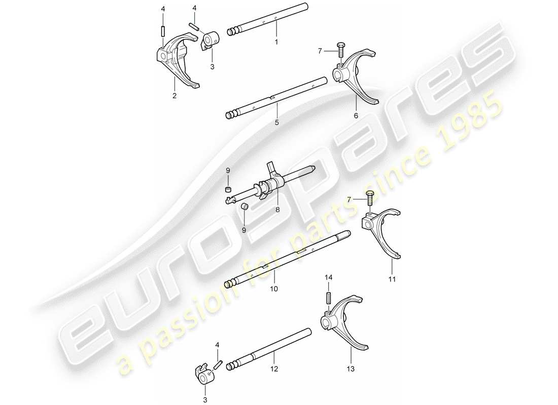porsche 2009 997-2 turbo / gt2 selector shaft part diagram